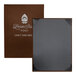 A customizable black menu cover with a brown leather book.