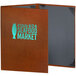 A brown leather H. Risch Inc. Tamarac menu cover with a blue logo.