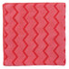 a red towel with zigzag pattern