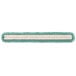 A green Rubbermaid microfiber dust mop pad with white fringe on it.