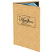 A brown Menu Solutions wicker menu cover with a white background.