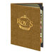A brown textured triple panel menu cover with 'Roy's Restaurant' printed on the front.