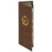 A brown Menu Solutions triple panel menu cover with white background and gold text.