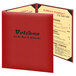 A red Menu Solutions Kensington continuous menu cover with black text on it.