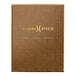 A brown customizable menu cover with a textured wicker pattern and gold lettering on the front.