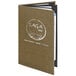 A brown Menu Solutions wicker menu cover with white text and a logo on the cover.