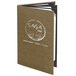 A brown Menu Solutions Water Street wicker menu cover with a white logo.