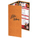 A brown Menu Solutions Water Street wicker menu cover on a white background.