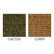 A sample image showing two woven wicker material color options labeled 'Cactus' (green) and 'Curry' (brown) for a customizable menu cover.