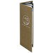 A brown Menu Solutions Wicker quad panel menu cover with a white logo.