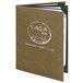 A brown Menu Solutions Water Street wicker menu cover with white text.