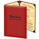 a red menu with black text