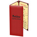 A red Menu Solutions Kensington menu cover with black text.