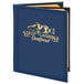 A white Menu Solutions triple panel menu cover with a blue and gold fish logo.