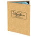A Menu Solutions Water Street wicker menu cover with a blue and white logo on it.