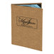A tan wicker-patterned customizable menu cover designed to hold 8 1/2" x 11" pages.