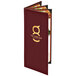 A burgundy Menu Solutions Kensington quad panel menu cover with gold text.