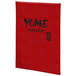 A red Menu Solutions Slim Line menu cover with black text on it.