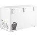 A white Galaxy commercial chest freezer with a fan on top.