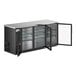 An Avantco black counter height back bar refrigerator with glass doors.