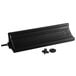 A black rectangular plastic object with a black screw on a black base.