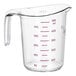 A purple plastic measuring cup with a handle and measuring lines.