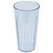 A close-up of a blue Cambro plastic tumbler.