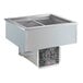 A Delfield drop-in refrigerated cold food well with a stainless steel base on a counter.