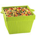 A Tablecraft lime green square condiment bowl filled with corn and vegetables.