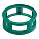 A green plastic keg spacer designed for stacking full size kegs.