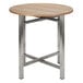 A Bon Chef round oak dining height table top on metal legs.