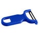 A blue Mercer Culinary vegetable peeler with a black handle.