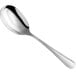 An Acopa Edgeworth stainless steel serving spoon with a silver handle and spoon.