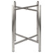 A Bon Chef stainless steel table base with three legs and a square base.