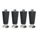 A group of four black metal Scotsman legs with screws on them.