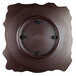 A brown square Elite Global Solutions melamine platter with a black circle in the center.