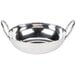 An American Metalcraft stainless steel balti bowl with handles.