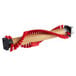 A red and black Oreck brushroll with a wooden tube handle.