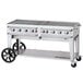 A large stainless steel Crown Verity outdoor grill with a cart.