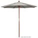 A grey California Umbrella with a Sunbrella canopy on a hardwood pole.