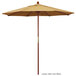 A close-up of a California Umbrella with Sunbrella canopy and hardwood pole.
