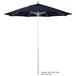 A black California Umbrella ALTO round outdoor table umbrella with a white pole.