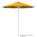 A yellow California Umbrella on a white pole.