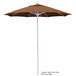 A brown California Umbrella with a Sunbrella canopy on a white pole.