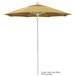 A close-up of a yellow California Umbrella ALTO round outdoor umbrella with a Sunbrella canopy.