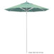 A green California Umbrella with a Sunbrella 1A canopy on an aluminum pole.