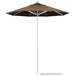 A brown California Umbrella with a Sunbrella canopy on a white background.