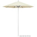 A close up of a white California Umbrella with a metal pole.