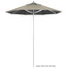 A California Umbrella Sunbrella Rodeo round umbrella with a black pole and beige canopy.