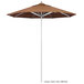 A brown umbrella with a white pole.